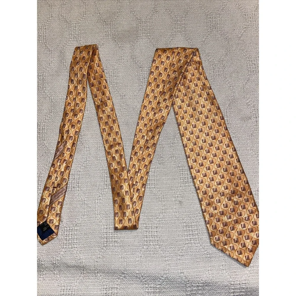 Ermenegildo Zegna Men’s Dress Tie Size 57” 3.5” Yellow Geometric Business Formal